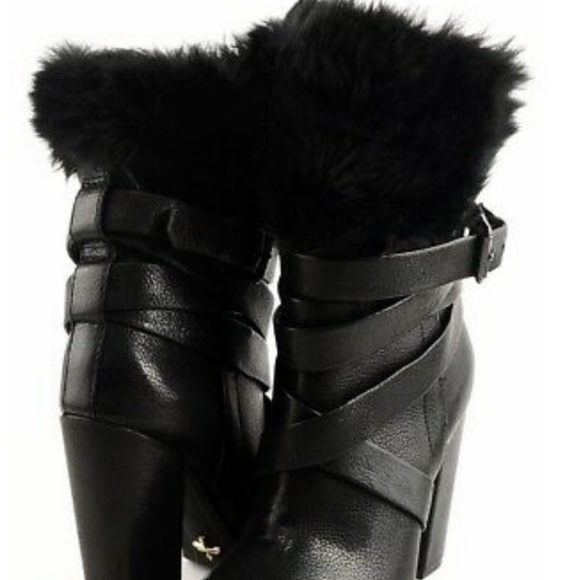 Pour La Victoire Chic Black Leather Fur Trim Boots - Picture 13 of 14